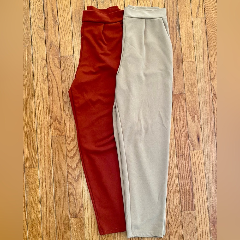 SHEIN Red/Orange and Beige Women’s High-Waisted Pants Set